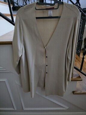 Anne Klein Light Beige V-Neck Button Cardigan